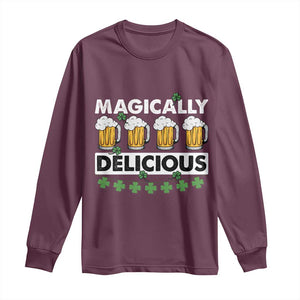 Funny St Patricks Day Drinking Long Sleeve Shirt Magically Delicious Beers Lovers TS02 Maroon Print Your Wear