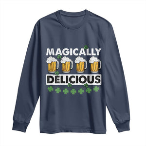 Funny St Patricks Day Drinking Long Sleeve Shirt Magically Delicious Beers Lovers TS02 Navy Print Your Wear