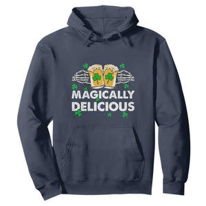 Funny St. Patricks Day Drinking Hoodie Magically Delicious Beers Cheer Skeleton Hands TS02 Navy Printyourwear