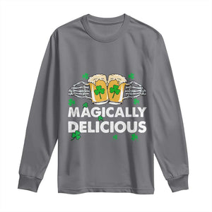 Funny St Patricks Day Drinking Long Sleeve Shirt Magically Delicious Beers Cheer Skeleton Hands TS02 Charcoal Print Your Wear