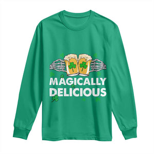 Funny St Patricks Day Drinking Long Sleeve Shirt Magically Delicious Beers Cheer Skeleton Hands TS02 Irish Green Print Your Wear