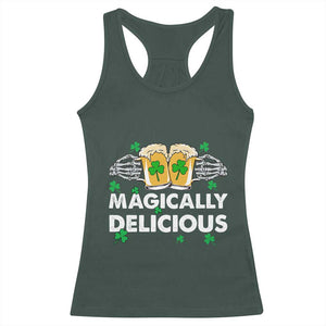 Funny St Patricks Day Drinking Racerback Tank Top Magically Delicious Beers Cheer Skeleton Hands TS02 Dark Forest Green Print Your Wear