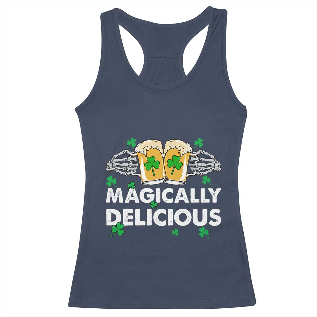 Funny St Patricks Day Drinking Racerback Tank Top Magically Delicious Beers Cheer Skeleton Hands TS02 Navy Print Your Wear