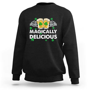 Funny St. Patricks Day Drinking Sweatshirt Magically Delicious Beers Cheer Skeleton Hands TS02 Black Printyourwear