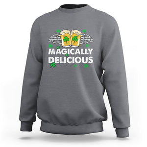 Funny St. Patricks Day Drinking Sweatshirt Magically Delicious Beers Cheer Skeleton Hands TS02 Charcoal Printyourwear