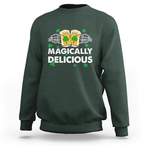 Funny St. Patricks Day Drinking Sweatshirt Magically Delicious Beers Cheer Skeleton Hands TS02 Dark Forest Green Printyourwear