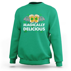 Funny St. Patricks Day Drinking Sweatshirt Magically Delicious Beers Cheer Skeleton Hands TS02 Irish Green Printyourwear