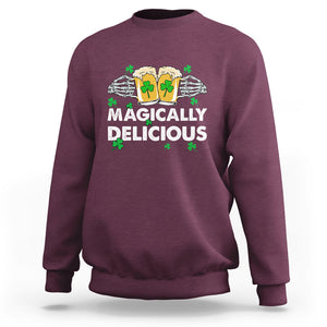 Funny St. Patricks Day Drinking Sweatshirt Magically Delicious Beers Cheer Skeleton Hands TS02 Maroon Printyourwear