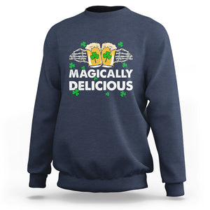 Funny St. Patricks Day Drinking Sweatshirt Magically Delicious Beers Cheer Skeleton Hands TS02 Navy Printyourwear