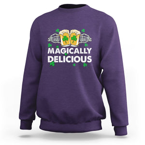 Funny St. Patricks Day Drinking Sweatshirt Magically Delicious Beers Cheer Skeleton Hands TS02 Purple Printyourwear