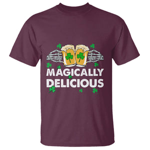Funny St. Patricks Day Drinking T Shirt Magically Delicious Beers Cheer Skeleton Hands TS02 Maroon Printyourwear