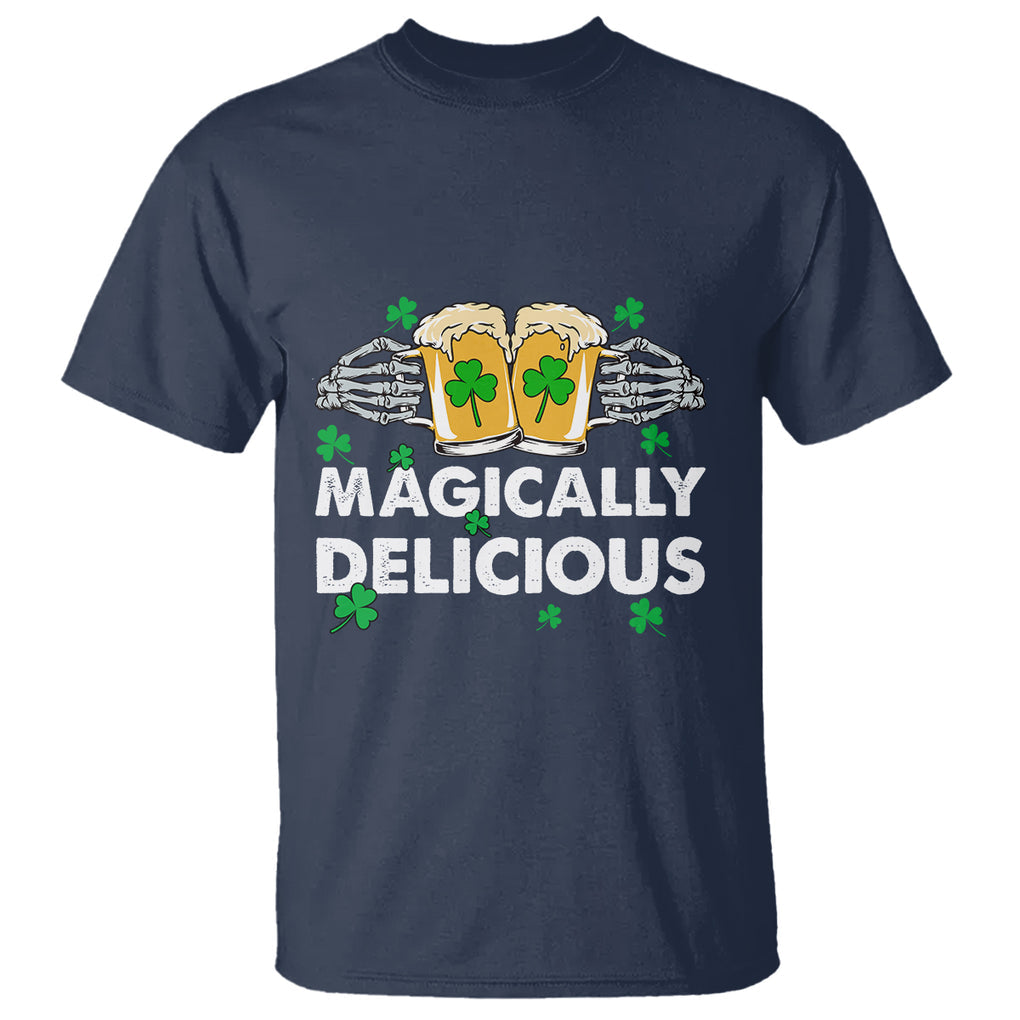 Funny St. Patricks Day Drinking T Shirt Magically Delicious Beers Cheer Skeleton Hands TS02 Navy Printyourwear