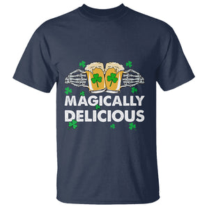 Funny St. Patricks Day Drinking T Shirt Magically Delicious Beers Cheer Skeleton Hands TS02 Navy Printyourwear