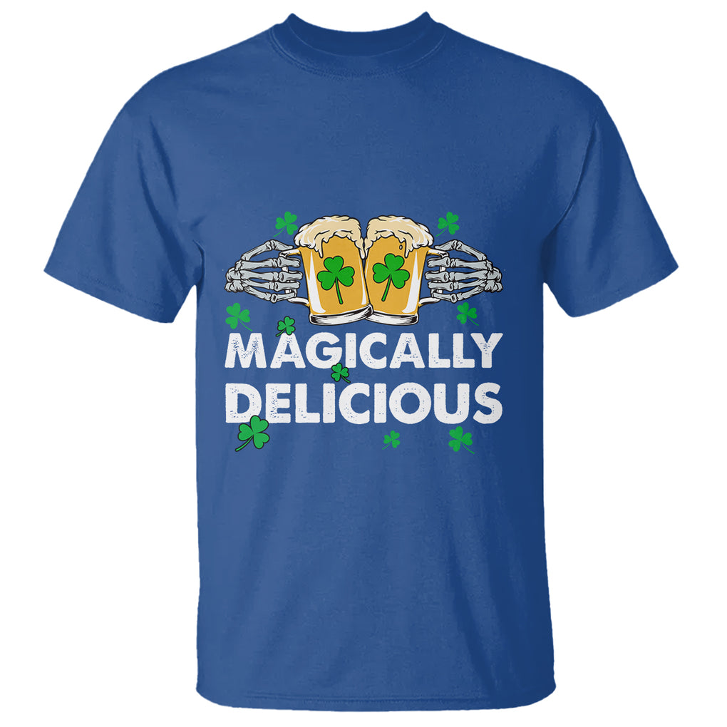 Funny St. Patricks Day Drinking T Shirt Magically Delicious Beers Cheer Skeleton Hands TS02 Royal Blue Printyourwear