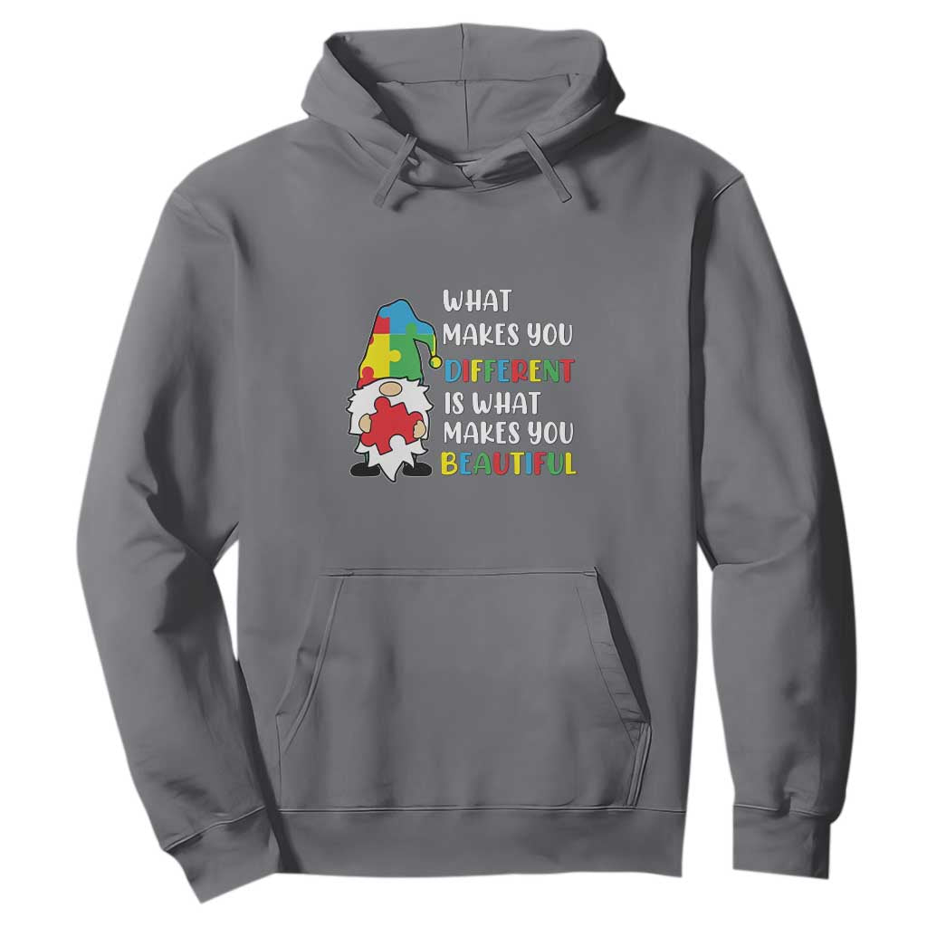 Autism Gnome Hoodie What Makes You Different Makes You Beautiful Puzzle Piece TS02 Charcoal Printyourwear