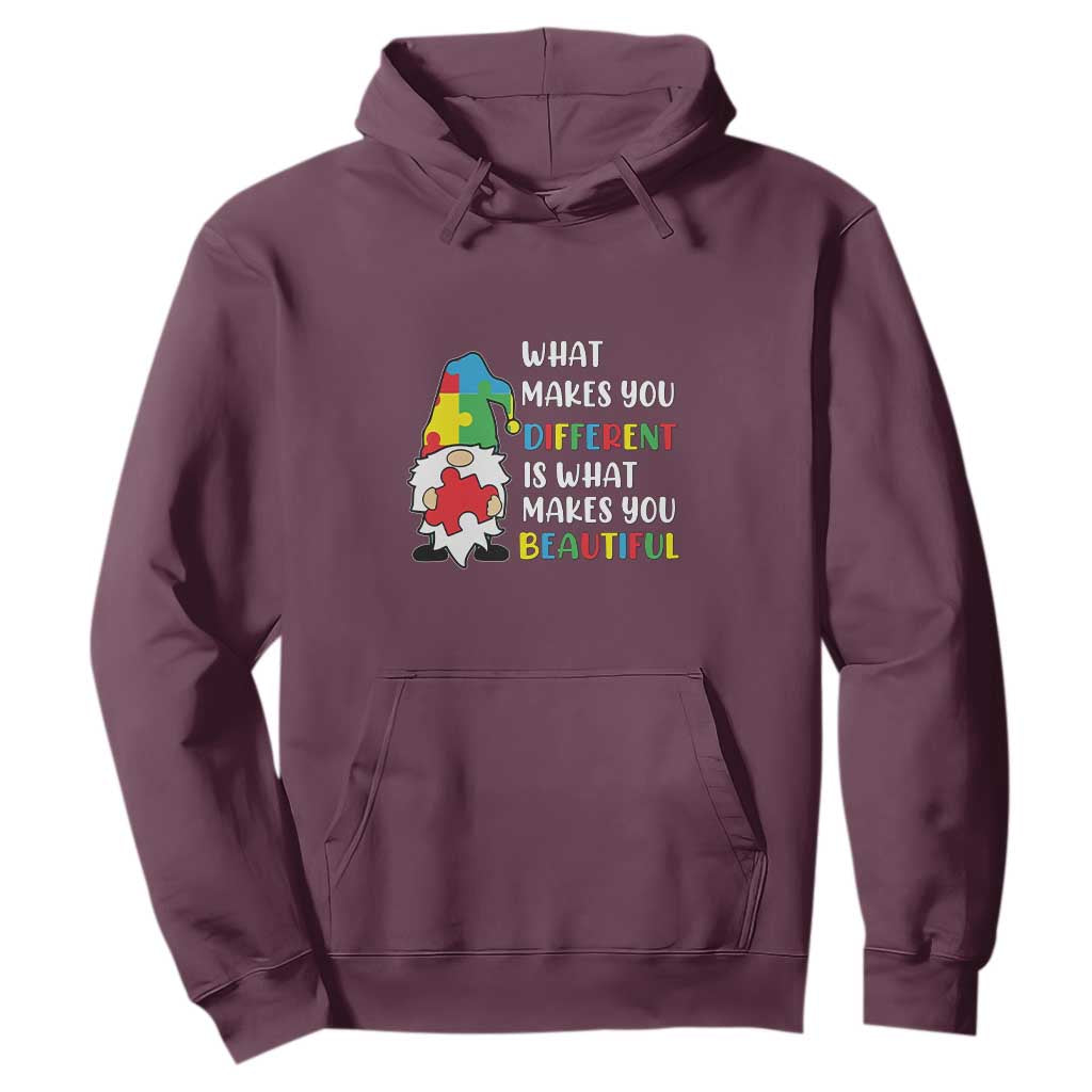 Autism Gnome Hoodie What Makes You Different Makes You Beautiful Puzzle Piece TS02 Maroon Printyourwear
