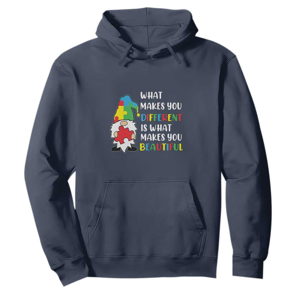 Autism Gnome Hoodie What Makes You Different Makes You Beautiful Puzzle Piece TS02 Navy Printyourwear