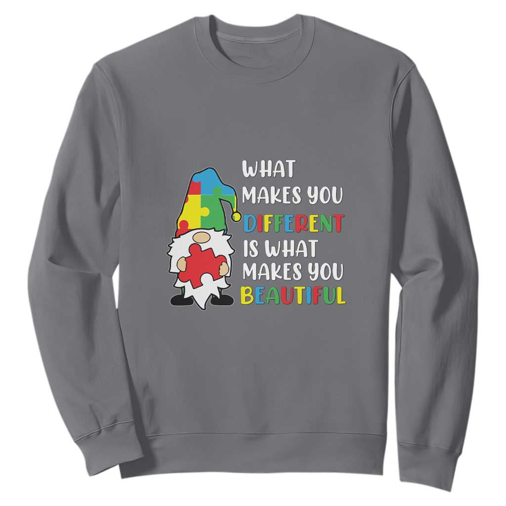 Autism Gnome Sweatshirt What Makes You Different Makes You Beautiful Puzzle Piece TS02 Charcoal Printyourwear
