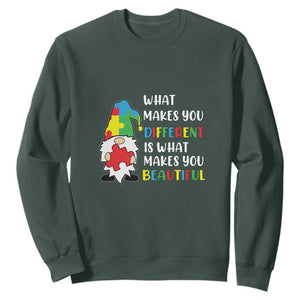 Autism Gnome Sweatshirt What Makes You Different Makes You Beautiful Puzzle Piece TS02 Dark Forest Green Printyourwear