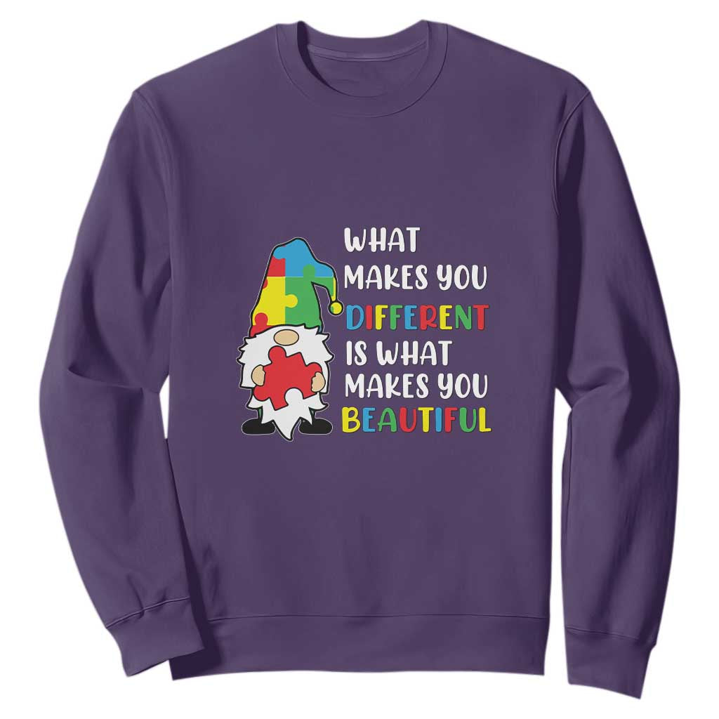Autism Gnome Sweatshirt What Makes You Different Makes You Beautiful Puzzle Piece TS02 Purple Printyourwear