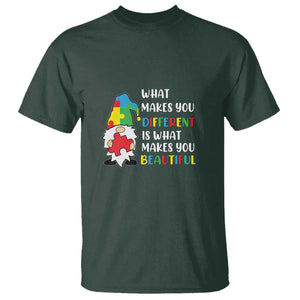 Autism Gnome T Shirt What Makes You Different Makes You Beautiful Puzzle Piece TS02 Dark Forest Green Printyourwear