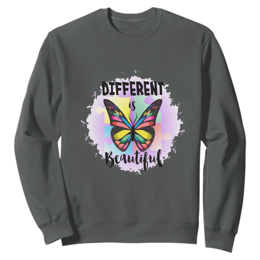 Autism Butterfly Sweatshirt Different Is Beautiful Autistic Spectrum Puzzle Piece TS02 Dark Heather Printyourwear