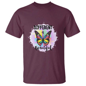 Autism Butterfly T Shirt Different Is Beautiful Autistic Spectrum Puzzle Piece TS02 Maroon Printyourwear