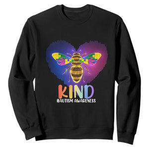 Bee Autism Awareness Sweatshirt Be Kind Pun Puzzle Piece Heart Love Support Autistic TS02 Black Printyourwear