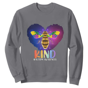 Bee Autism Awareness Sweatshirt Be Kind Pun Puzzle Piece Heart Love Support Autistic TS02 Charcoal Printyourwear