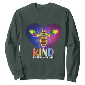 Bee Autism Awareness Sweatshirt Be Kind Pun Puzzle Piece Heart Love Support Autistic TS02 Dark Forest Green Printyourwear