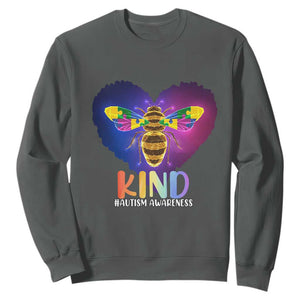 Bee Autism Awareness Sweatshirt Be Kind Pun Puzzle Piece Heart Love Support Autistic TS02 Dark Heather Printyourwear