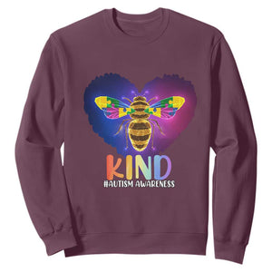 Bee Autism Awareness Sweatshirt Be Kind Pun Puzzle Piece Heart Love Support Autistic TS02 Maroon Printyourwear