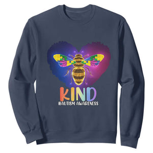 Bee Autism Awareness Sweatshirt Be Kind Pun Puzzle Piece Heart Love Support Autistic TS02 Navy Printyourwear