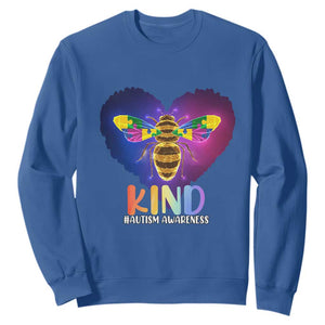 Bee Autism Awareness Sweatshirt Be Kind Pun Puzzle Piece Heart Love Support Autistic TS02 Royal Blue Printyourwear