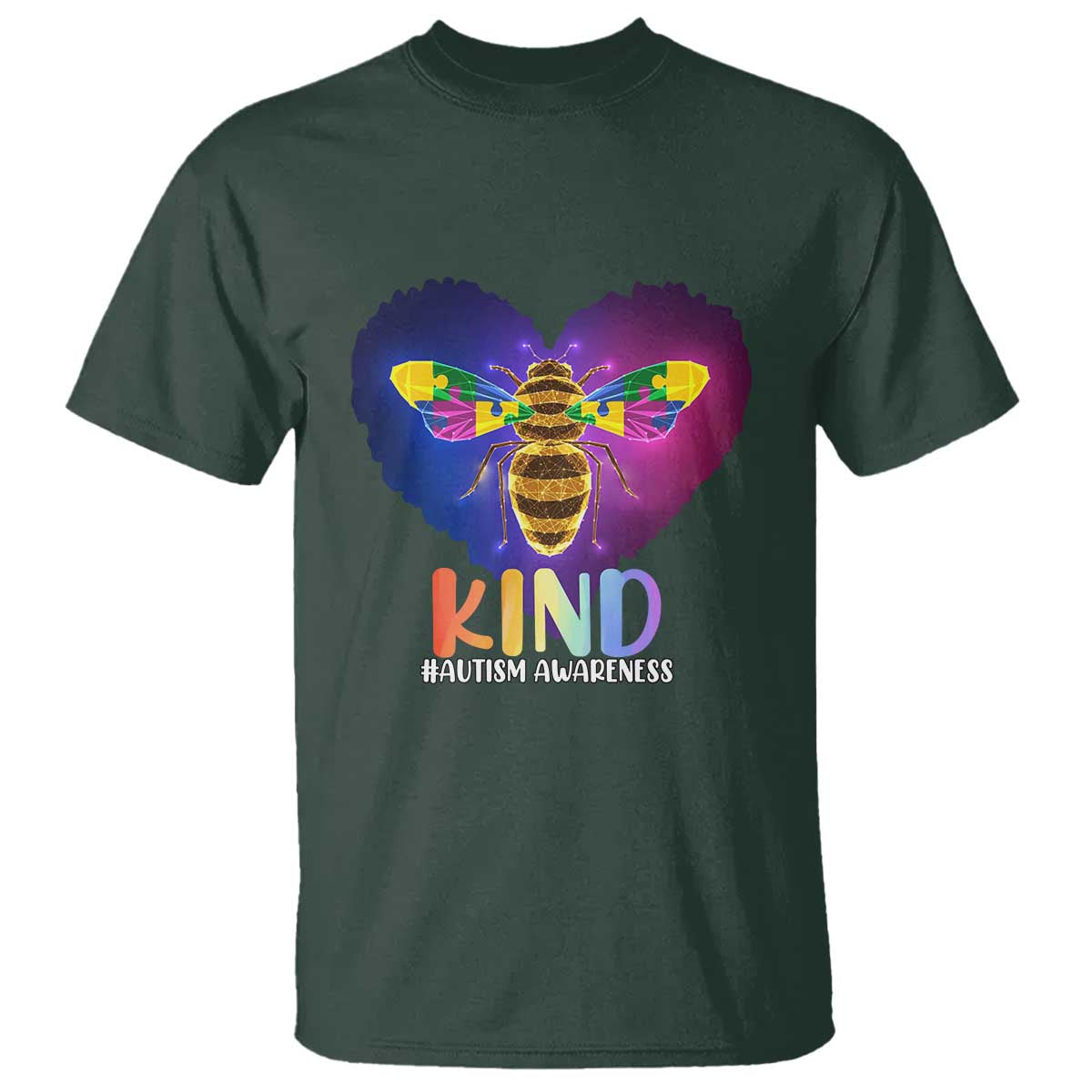 Bee Autism Awareness T Shirt Be Kind Pun Puzzle Piece Heart Love Support Autistic TS02 Dark Forest Green Printyourwear