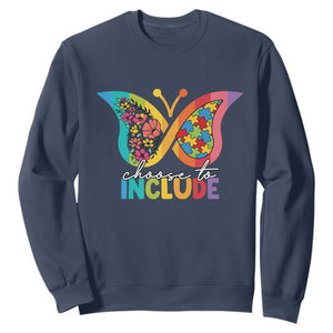 Autism Acceptance Sweatshirt Choose To Include Spectrum Neurodiversity Floral Butterfly TS02 Navy Printyourwear