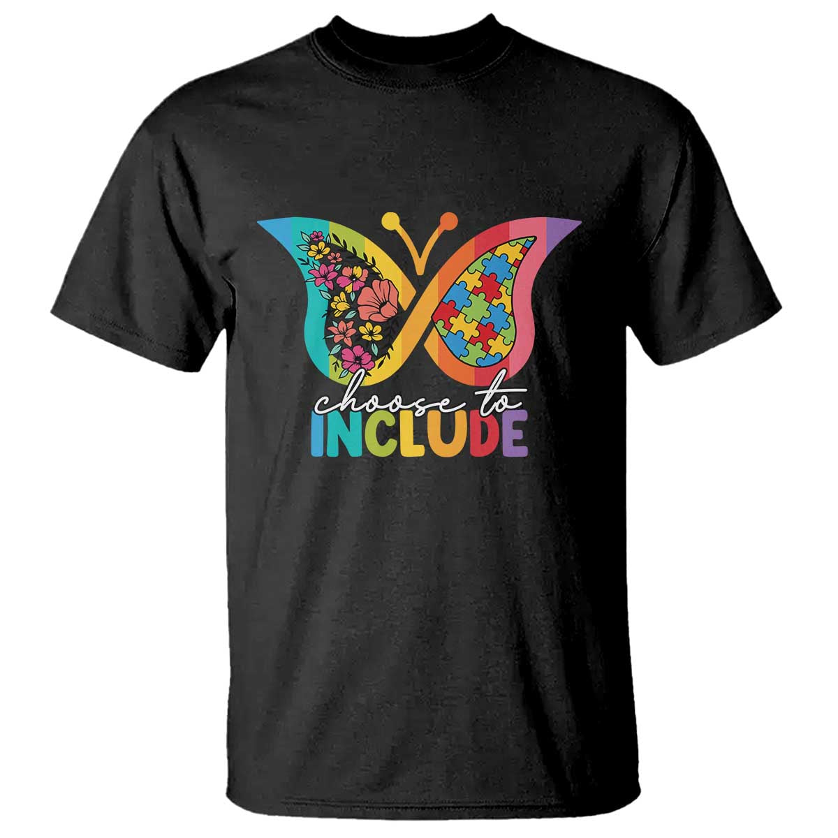 Autism Acceptance T Shirt Choose To Include Spectrum Neurodiversity Floral Butterfly TS02