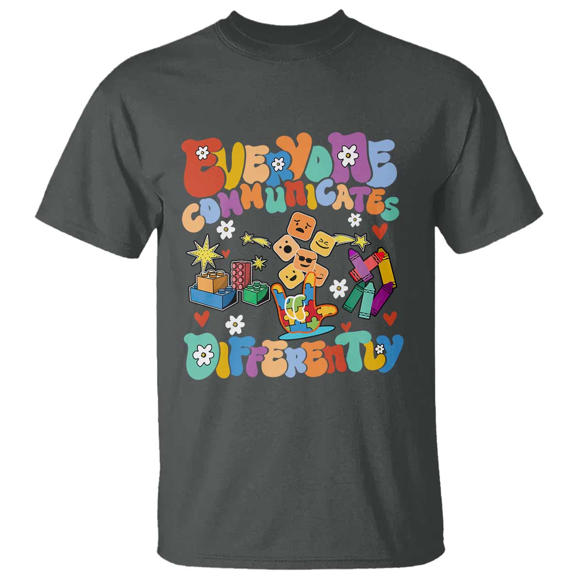 Autism Acceptance Sped Teacher T Shirt Everyone Communicates Differently Special Education TS02 Dark Heather Printyourwear