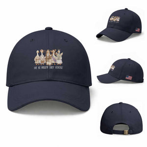 Funny Christian Easter He Is Risen Silly Goose Baseball Cap Cute Faith-Based Geese Parody Gift with Jesus TS02 Baseball Cap Universal Fit Navy Print Your Wear