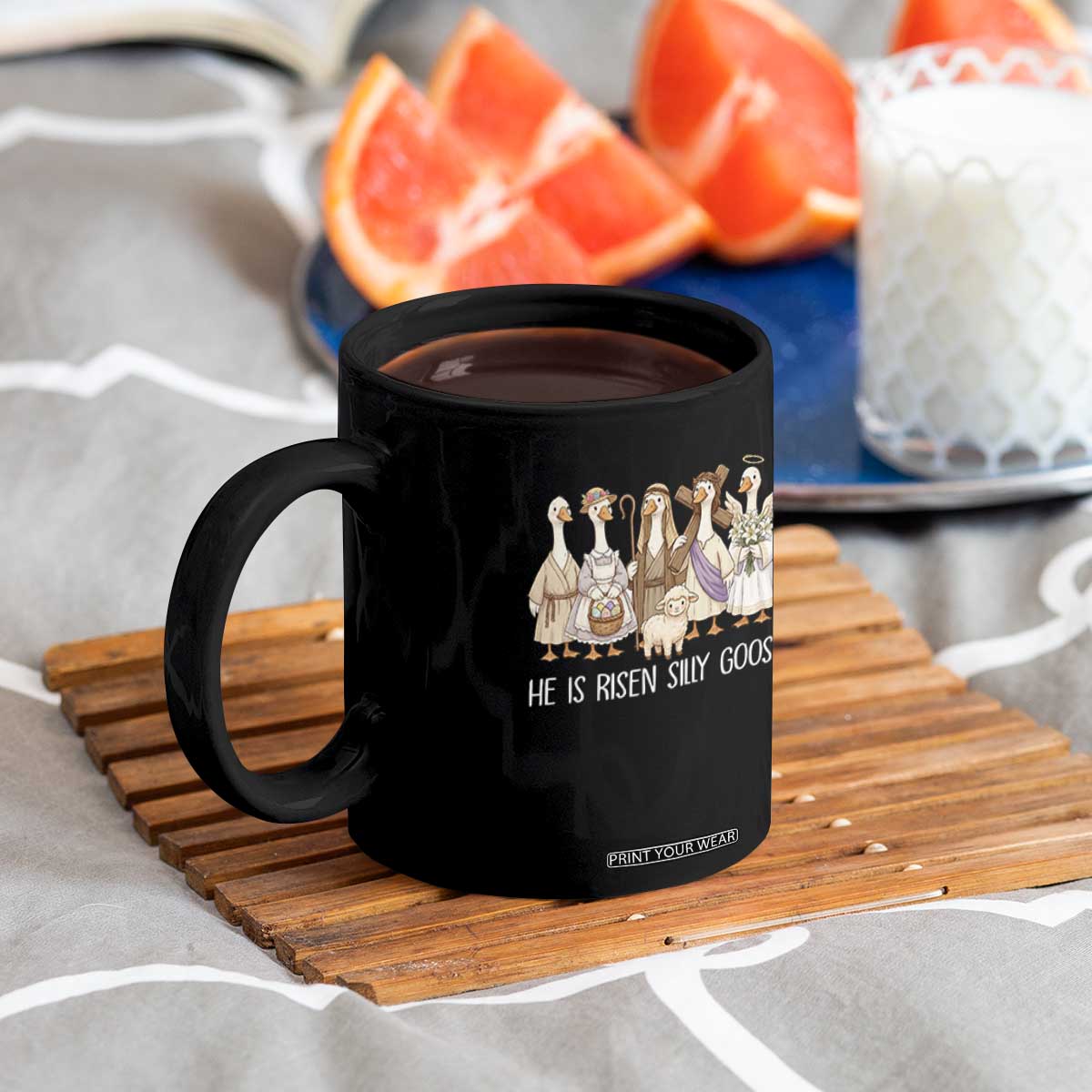 Funny Christian Easter He Is Risen Silly Goose Coffee Mug Cute Faith-Based Geese Parody Gift with Jesus TS02 Print Your Wear