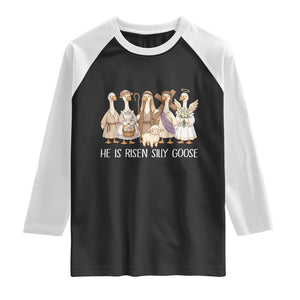 Funny Christian Easter He Is Risen Silly Goose Raglan Shirt Cute Faith-Based Geese Parody Gift with Jesus TS02 Black White Print Your Wear