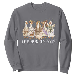 Funny Christian Easter He Is Risen Silly Goose Sweatshirt Cute Faith-Based Geese Parody Gift with Jesus TS02 Charcoal Print Your Wear