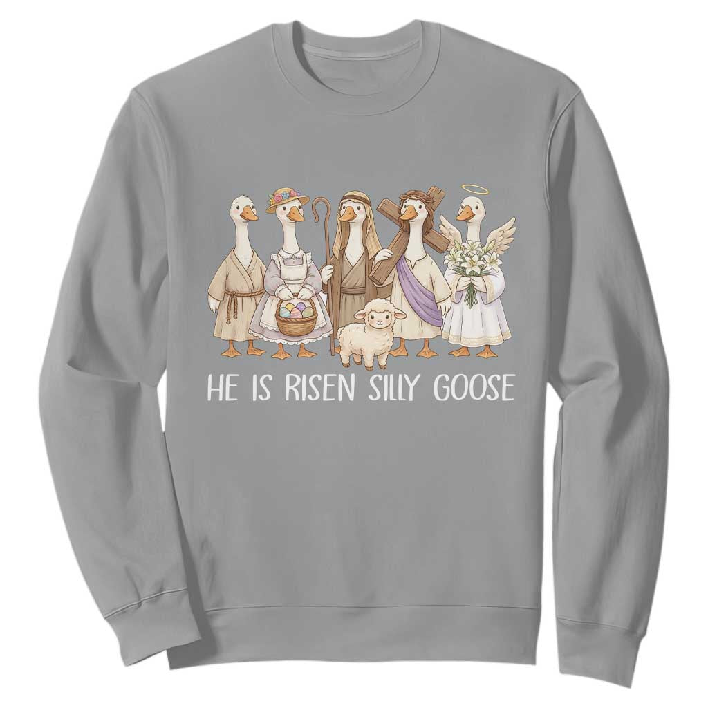 Funny Christian Easter He Is Risen Silly Goose Sweatshirt Cute Faith-Based Geese Parody Gift with Jesus TS02 Sport Gray Print Your Wear