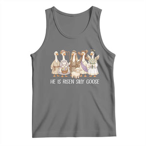 Funny Christian Easter He Is Risen Silly Goose Tank Top Cute Faith-Based Geese Parody Gift with Jesus TS02 Black Heather Print Your Wear