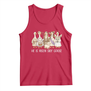 Funny Christian Easter He Is Risen Silly Goose Tank Top Cute Faith-Based Geese Parody Gift with Jesus TS02 Red Print Your Wear