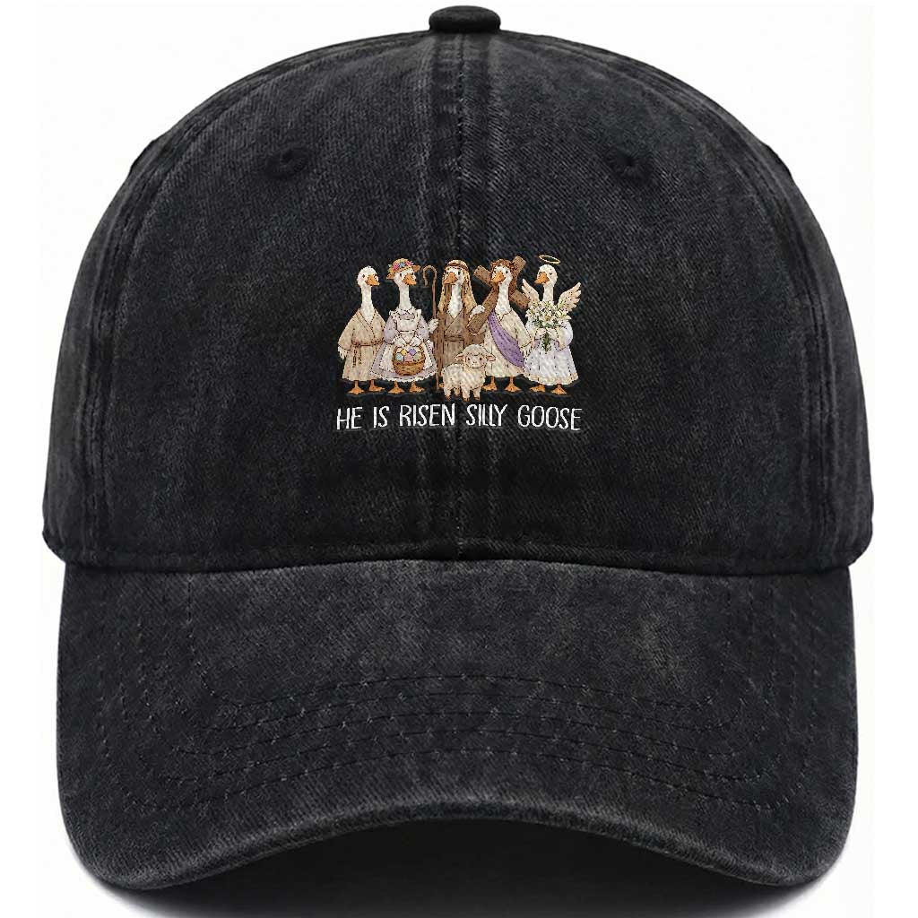 Funny Christian Easter He Is Risen Silly Goose Washed Cotton Baseball Cap Cute Faith-Based Geese Parody Gift with Jesus TS02 Print Your Wear