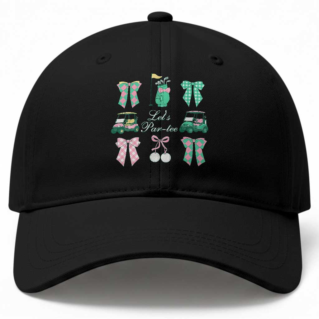 Lets Par-tee Coquette Golf Bows Baseball Cap Preppy Pink and Green Golf Cart n Bag Golfing Lover Club TS02 Print Your Wear