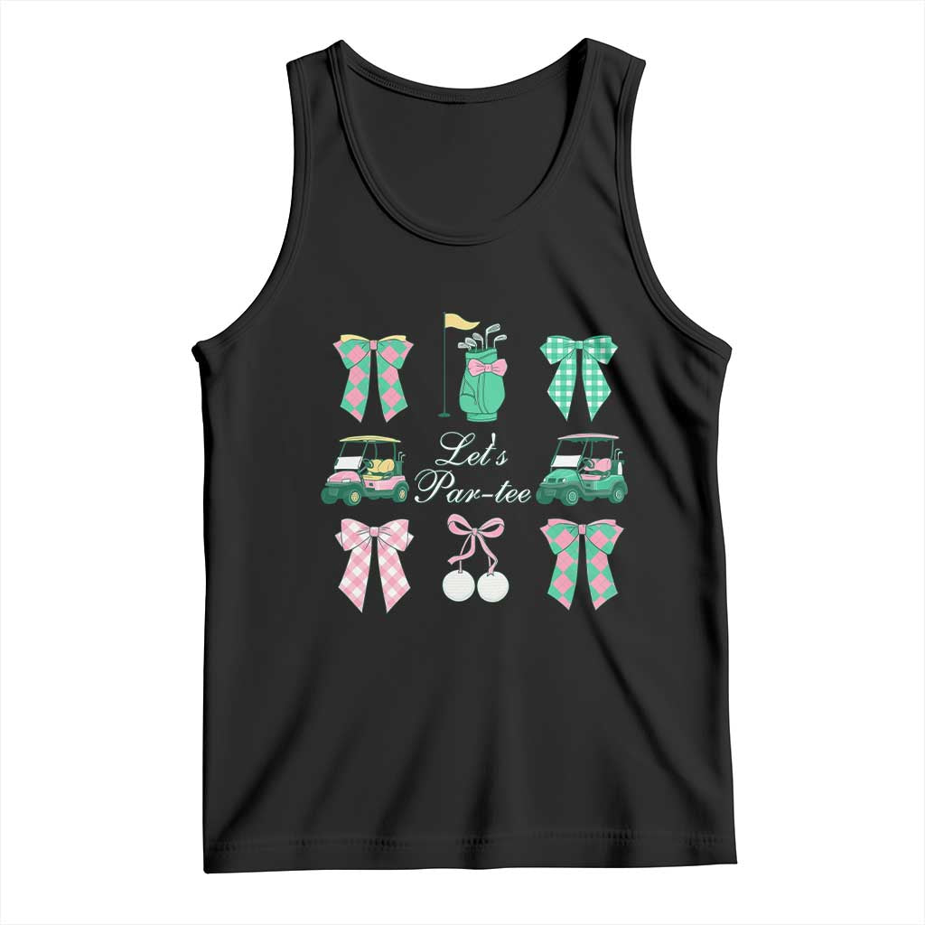 Lets Par-tee Coquette Golf Bows Tank Top Preppy Pink and Green Golf Cart n Bag Golfing Lover Club TS02 Black Print Your Wear