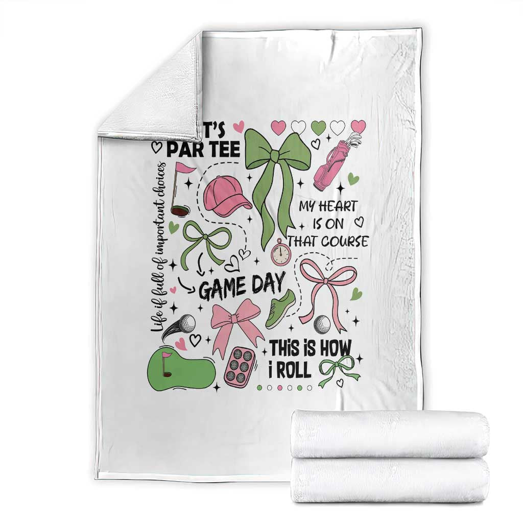 Lets Par-tee Coquette Golf Bows Throw Blanket Pink and Green Gear Girls Game Day Golfing Tradition TS02 White Print Your Wear