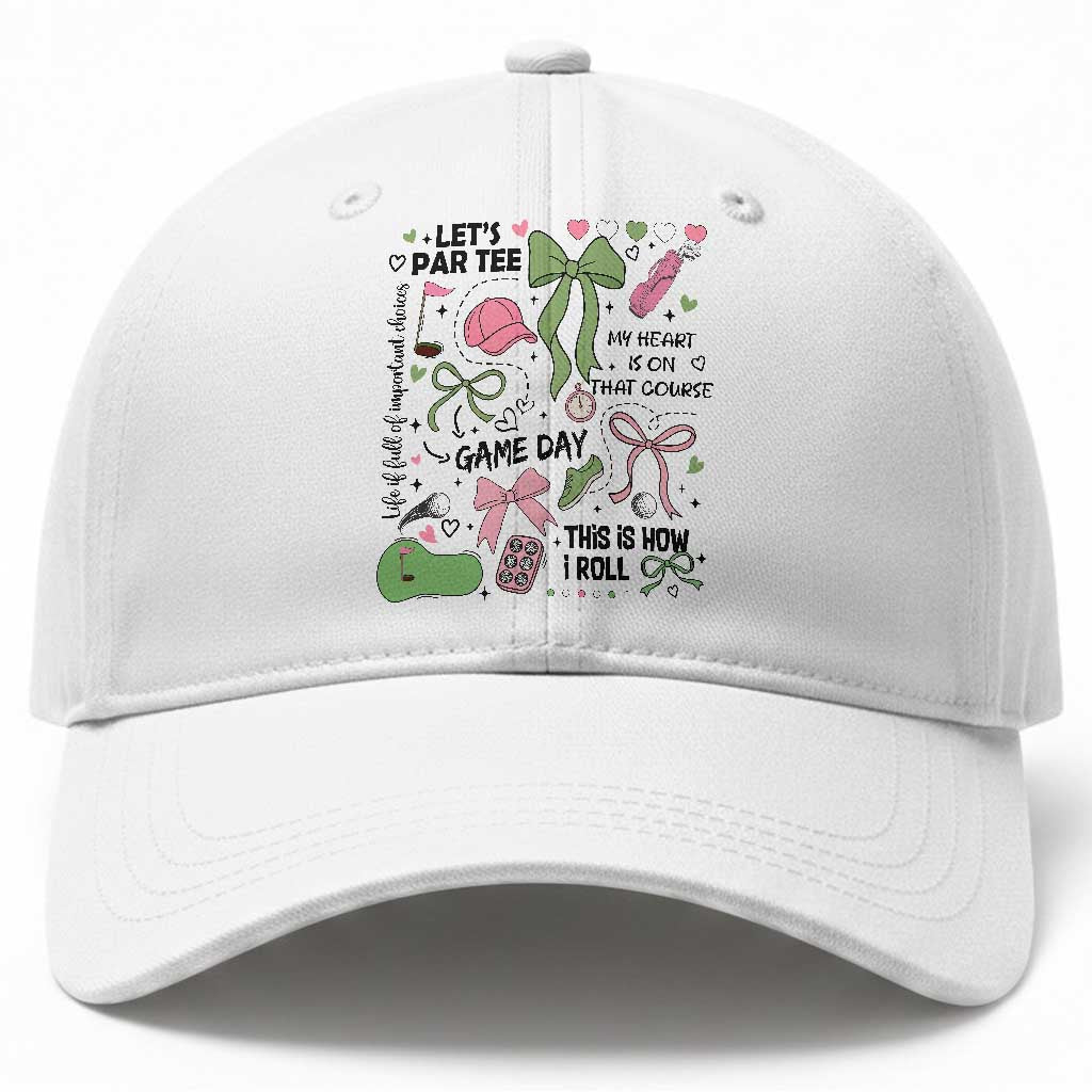 Lets Par-tee Coquette Golf Bows Baseball Cap Pink and Green Gear Girls Game Day Golfing Tradition TS02 Print Your Wear